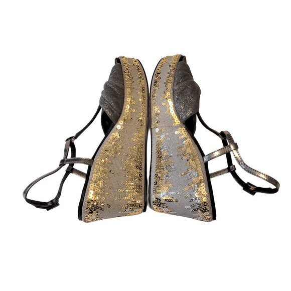 Tory Burch Declan 2 T Strap Sequin Wedges - Picture 7 of 10